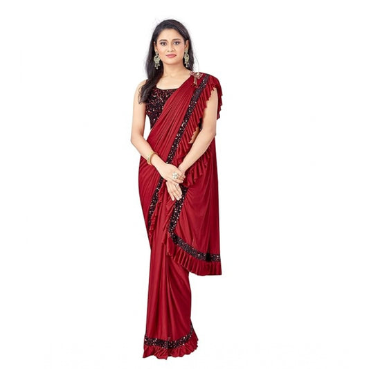 Amfyn Women's Lycra Solid Saree With Unstitched Blouse (Red, 5.5 Mtr)