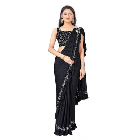 Amfyn Women's Lycra Solid Saree With Unstitched Blouse (Black, 5.5 Mtr)