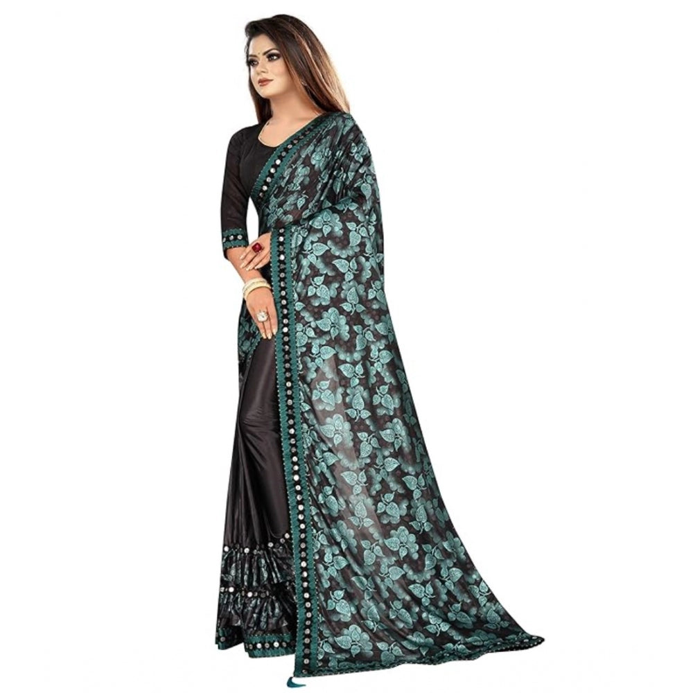 Amfyn Women's Lycra Solid Saree With Unstitched Blouse (Green, 5.5 Mtr)