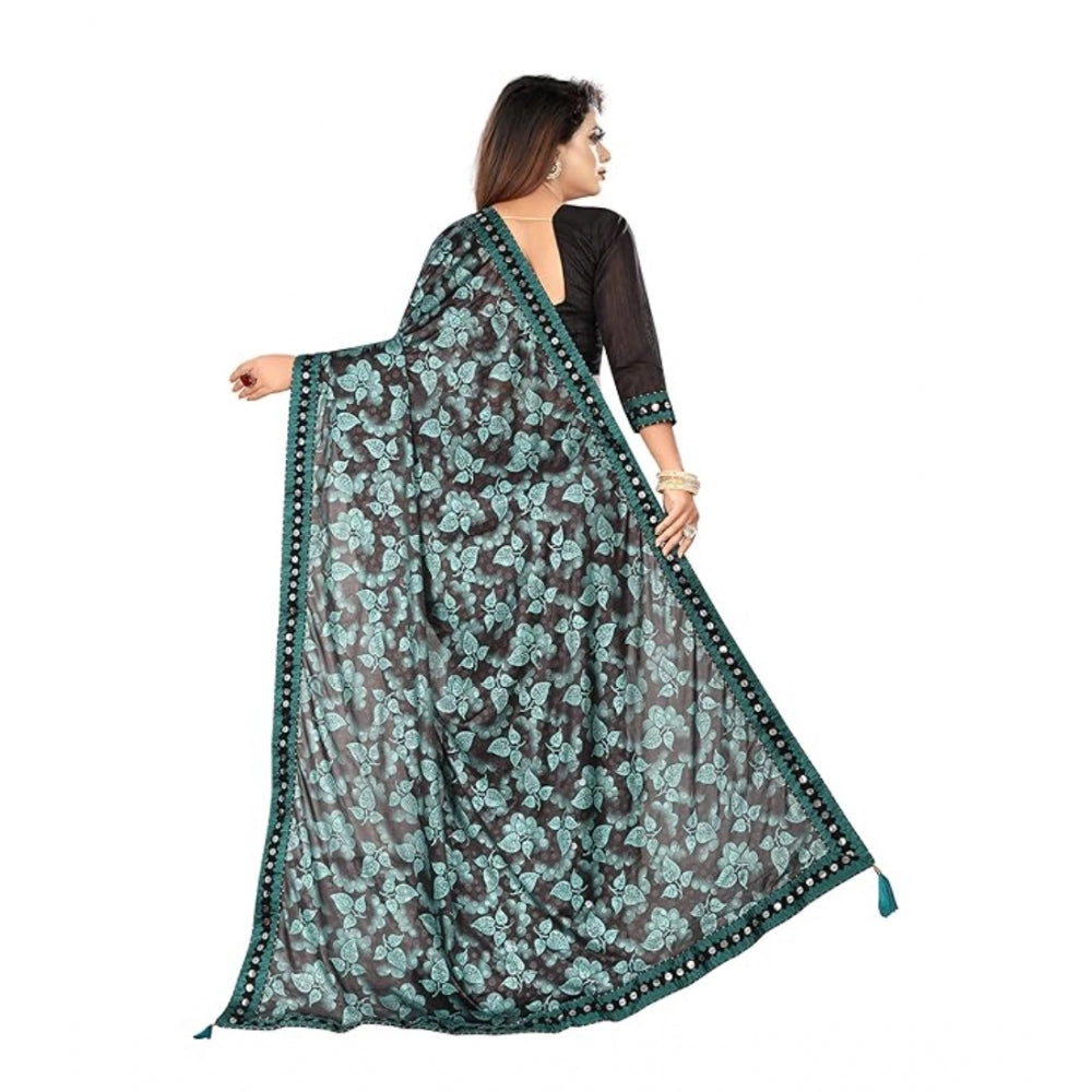 Amfyn Women's Lycra Solid Saree With Unstitched Blouse (Green, 5.5 Mtr)