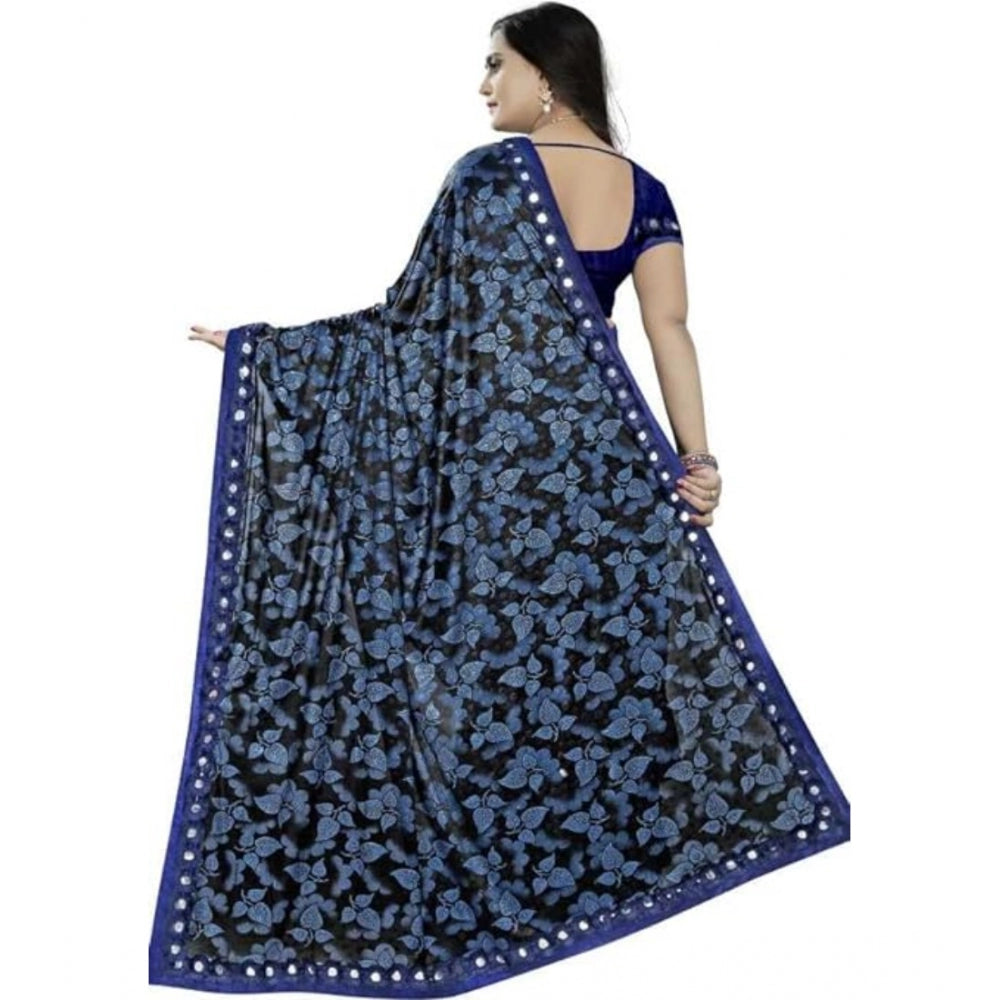 Amfyn Women's Lycra Solid Saree With Unstitched Blouse (Blue, 5.5 Mtr)