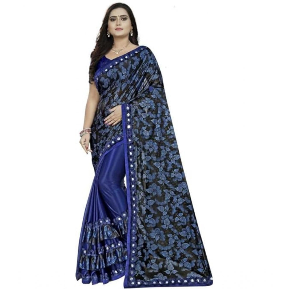 Amfyn Women's Lycra Solid Saree With Unstitched Blouse (Blue, 5.5 Mtr)