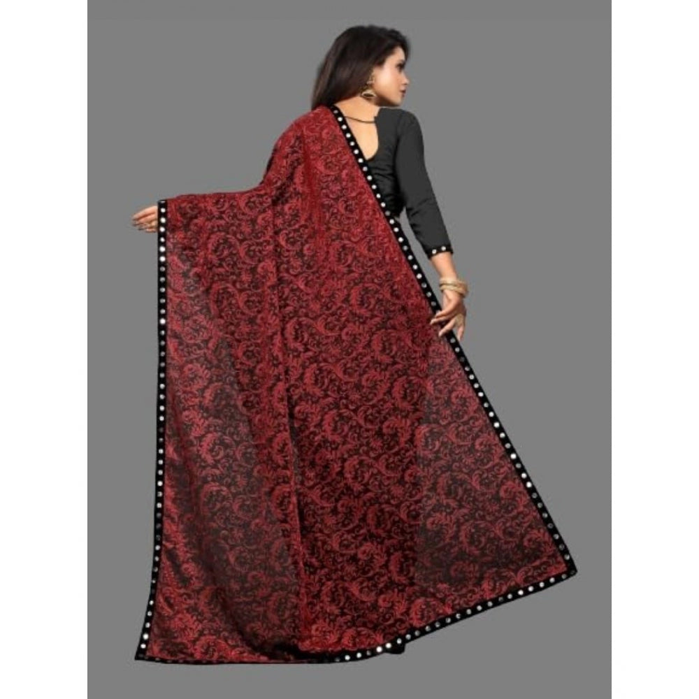 Amfyn Women's Lycra Solid Saree With Unstitched Blouse (Maroon, 5.5 Mtr)