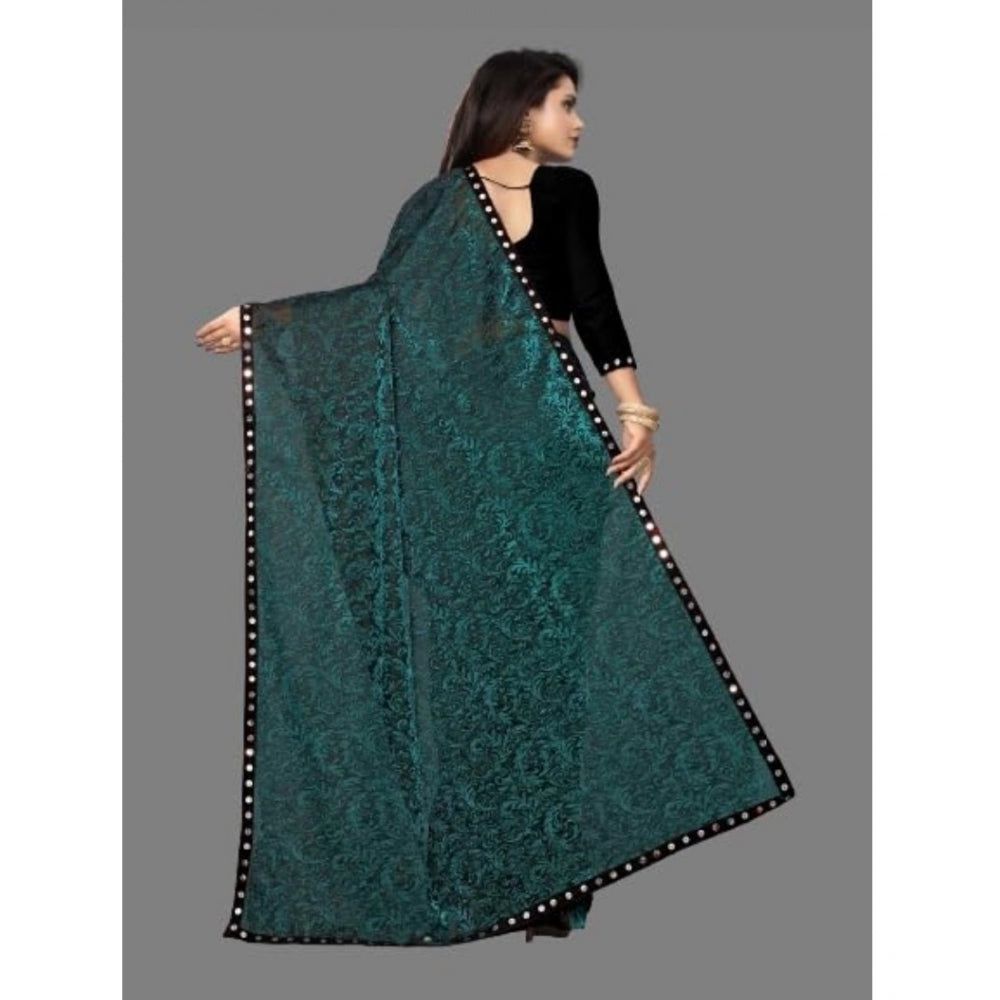 Amfyn Women's Lycra Solid Saree With Unstitched Blouse (Green, 5.5 Mtr)