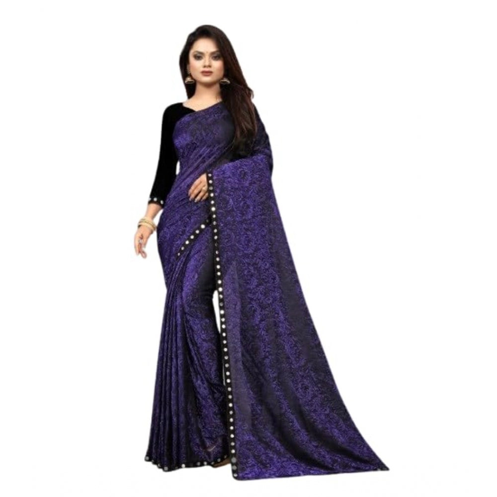 Amfyn Women's Lycra Solid Saree With Unstitched Blouse (Purple, 5.5 Mtr)