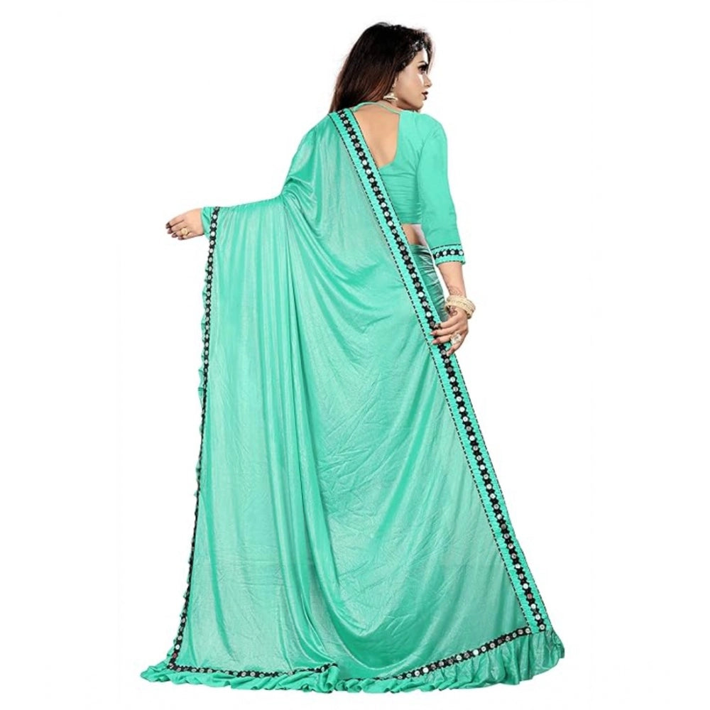 Amfyn Women's Malai Lining Solid Saree With Unstitched Blouse (Rama, 5.5 Mtr)