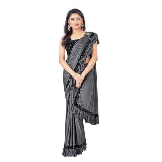 Amfyn Women's Lycra Solid Saree With Unstitched Blouse (Grey, 5.5 Mtr)