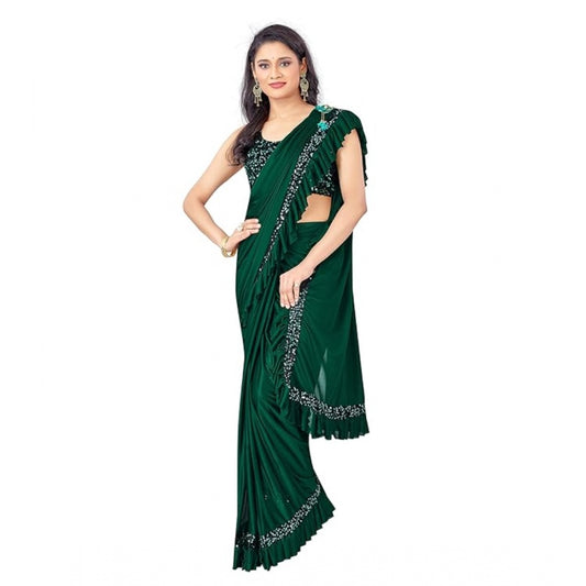 Amfyn Women's Lycra Solid Saree With Unstitched Blouse (Green, 5.5 Mtr)