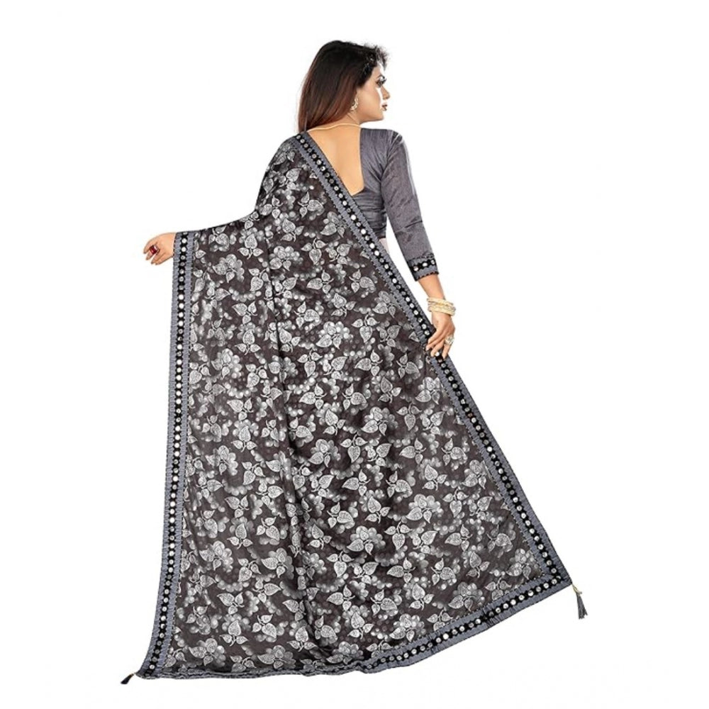 Amfyn Women's Lycra Solid Saree With Unstitched Blouse (Grey, 5.5 Mtr)