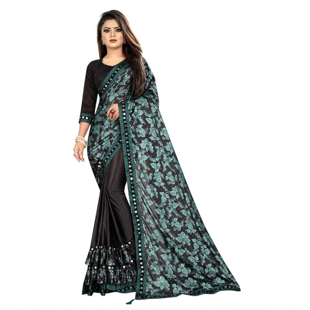 Amfyn Women's Lycra Solid Saree With Unstitched Blouse (Green, 5.5 Mtr)