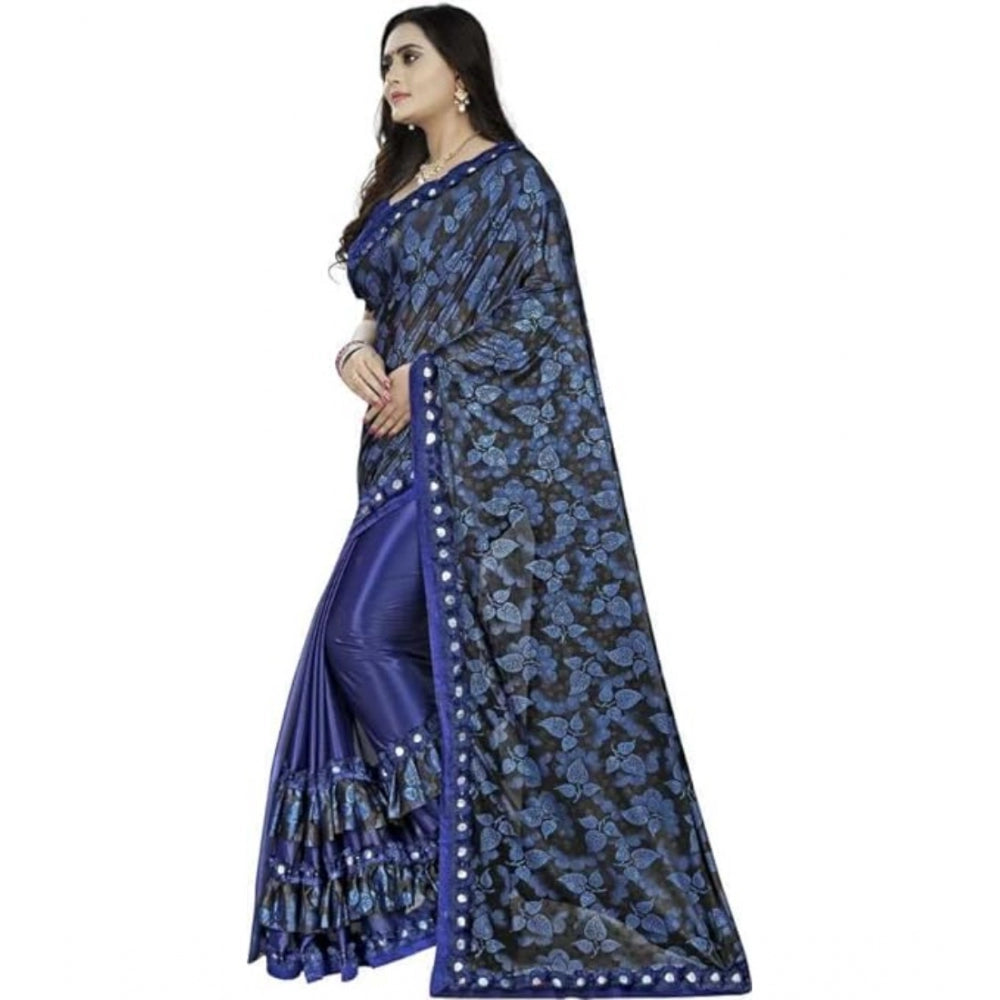 Amfyn Women's Lycra Solid Saree With Unstitched Blouse (Blue, 5.5 Mtr)