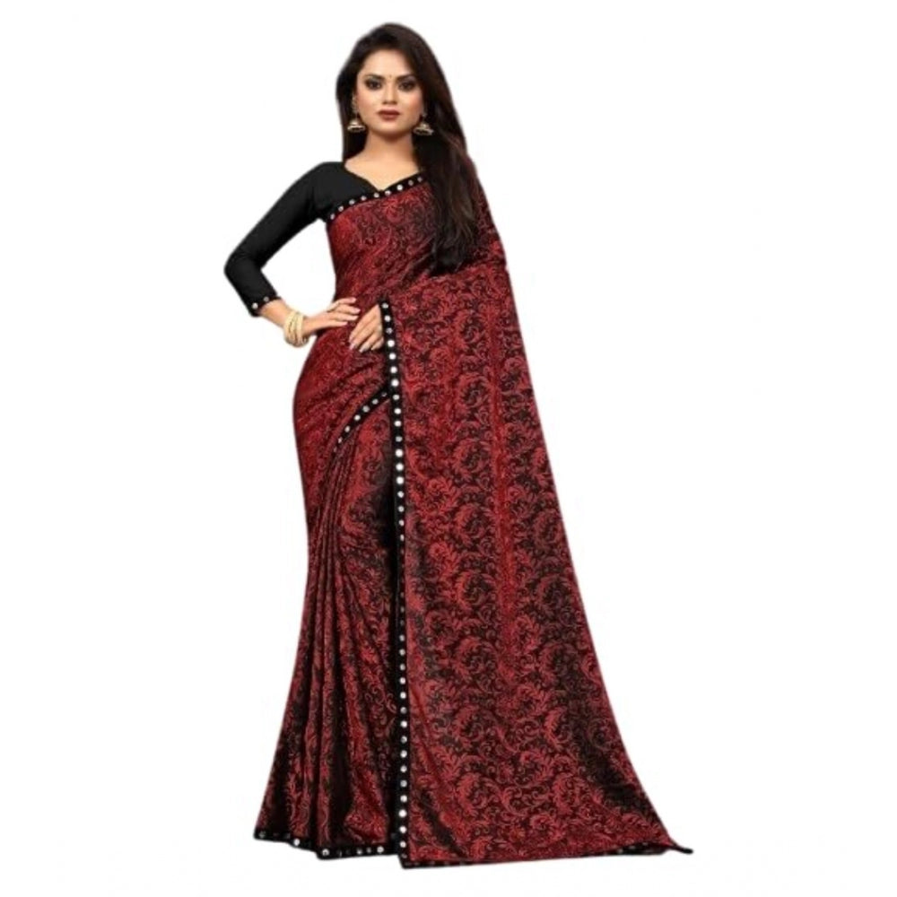 Amfyn Women's Lycra Solid Saree With Unstitched Blouse (Maroon, 5.5 Mtr)