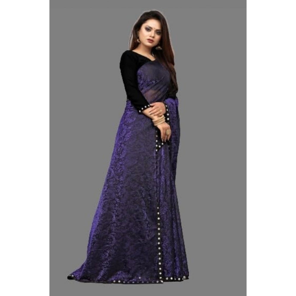 Amfyn Women's Lycra Solid Saree With Unstitched Blouse (Purple, 5.5 Mtr)