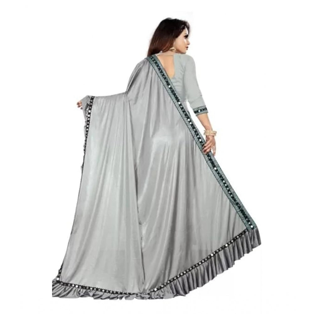 Amfyn Women's Malai Lining Solid Saree With Unstitched Blouse (Grey, 5.5 Mtr)