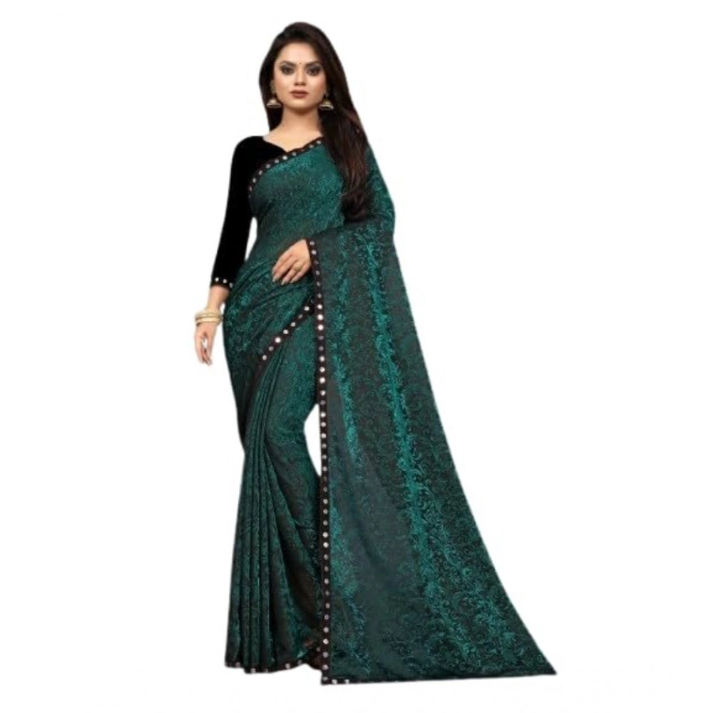 Amfyn Women's Lycra Solid Saree With Unstitched Blouse (Green, 5.5 Mtr)