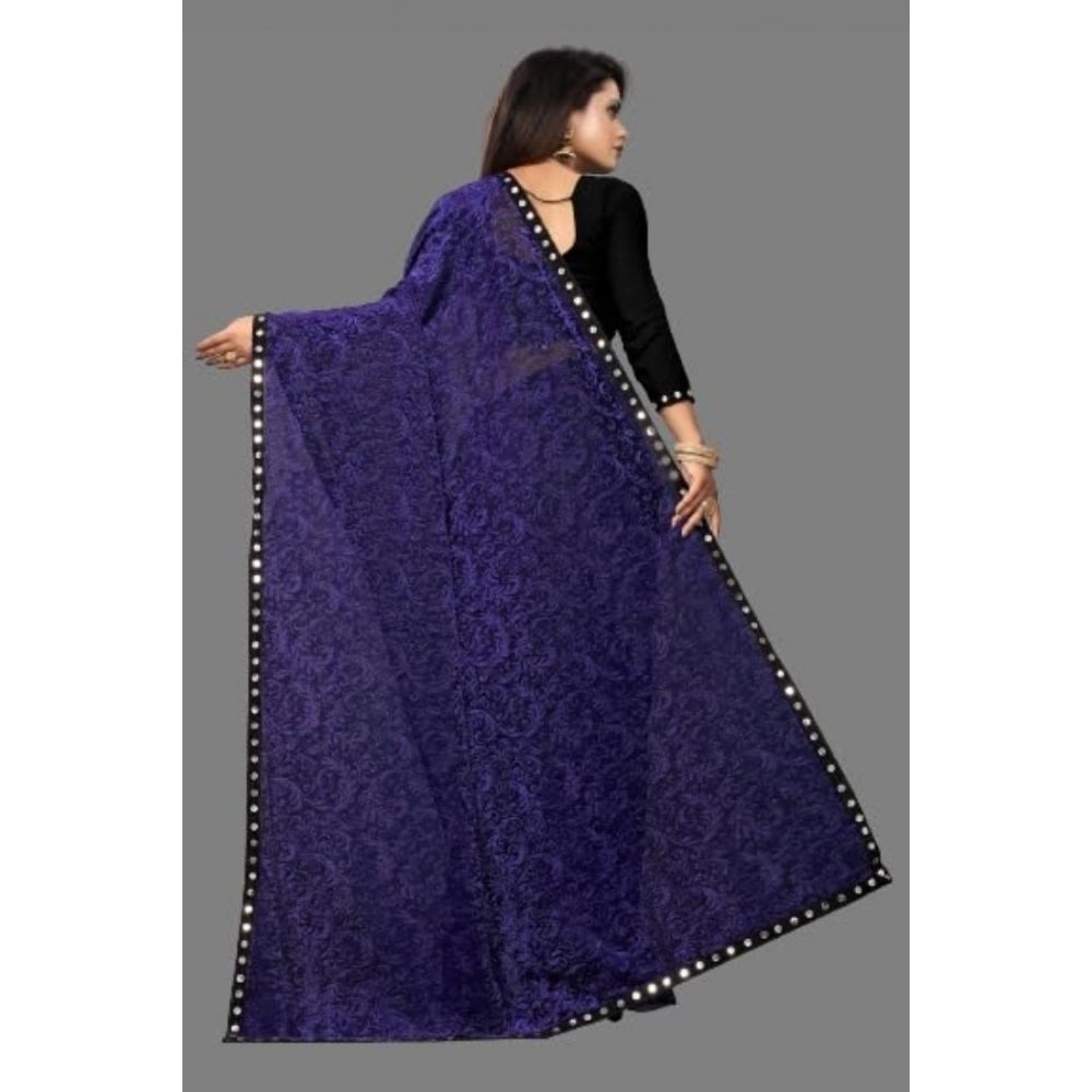 Amfyn Women's Lycra Solid Saree With Unstitched Blouse (Purple, 5.5 Mtr)