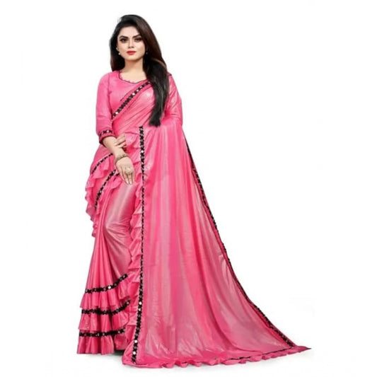 Amfyn Women's Malai Lining Solid Saree With Unstitched Blouse (Baby Pink, 5.5 Mtr)