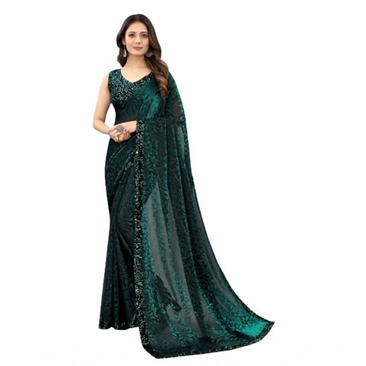 Amfyn Women's Lycra Floral Saree With Unstitched Blouse (Green, 5.5 Mtr)