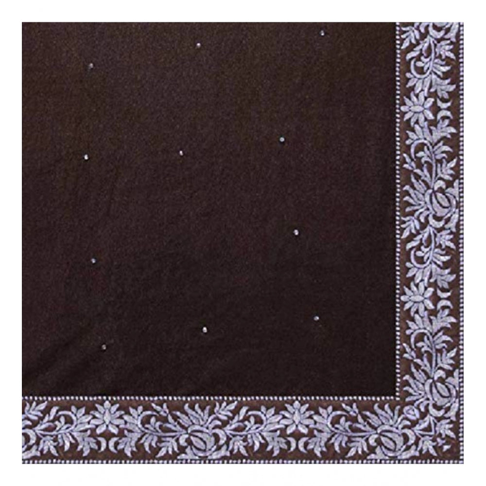 Amfyn Women's Velvet Embroidered Saree With Unstitched Blouse (Brown, 5.5 Mtr)