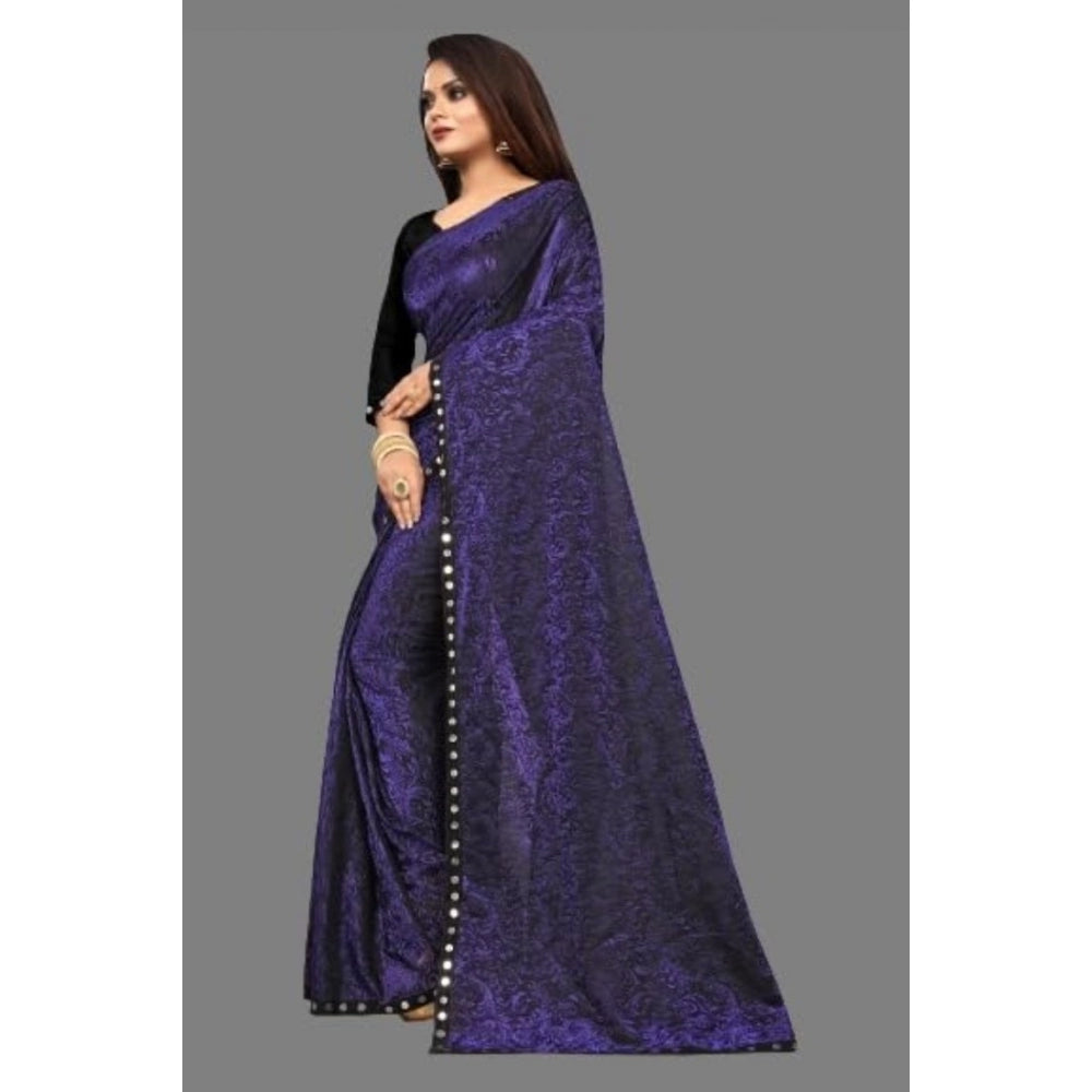 Amfyn Women's Lycra Solid Saree With Unstitched Blouse (Purple, 5.5 Mtr)