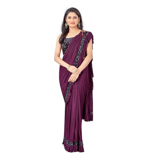 Amfyn Women's Lycra Solid Saree With Unstitched Blouse (Wine, 5.5 Mtr)