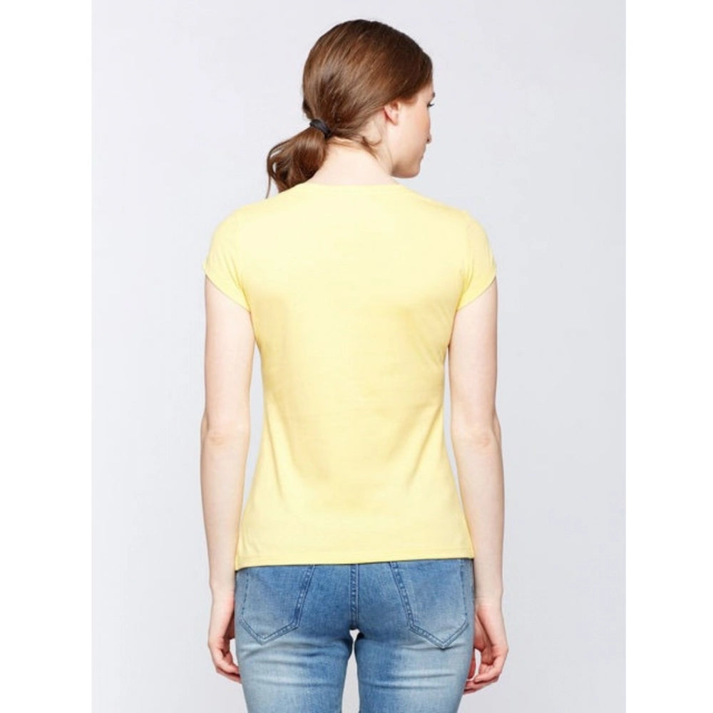 Amfyn Women's Cotton Printed Round Neck T.Shirt (Yellow)