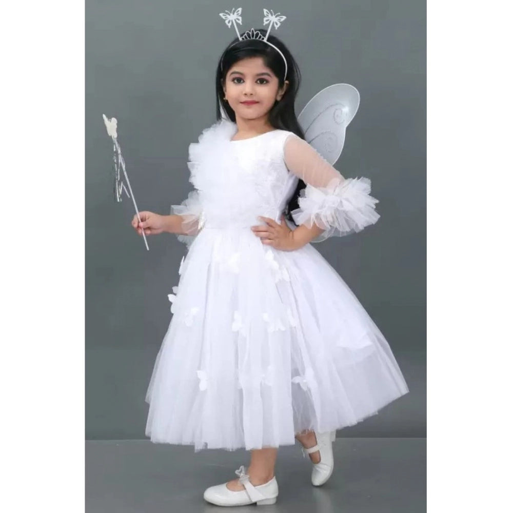 Amfyn Girl's Net  Pari Dresses (White)