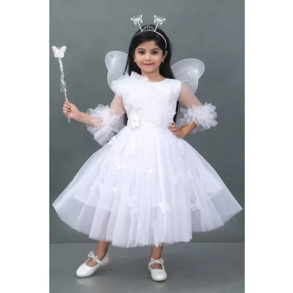 Amfyn Girl's Net  Pari Dresses (White)