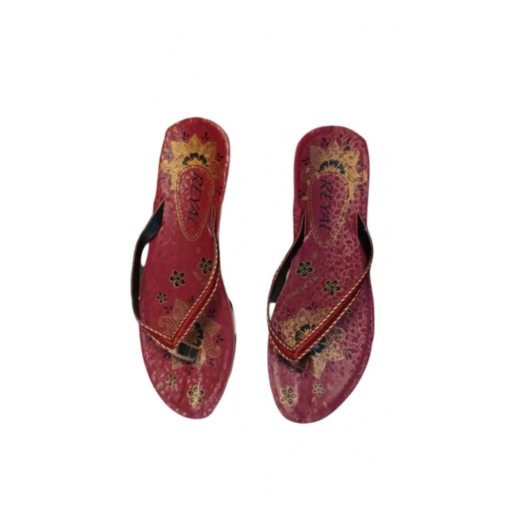 Amfyn Women's Polyurethane Printed Slip-on Slipper (Red)