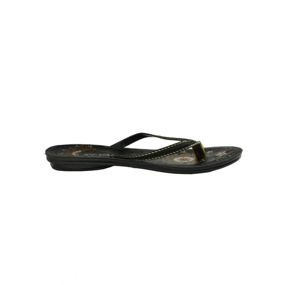 Amfyn Women's Polyurethane Printed Slip-on Slipper (Black)