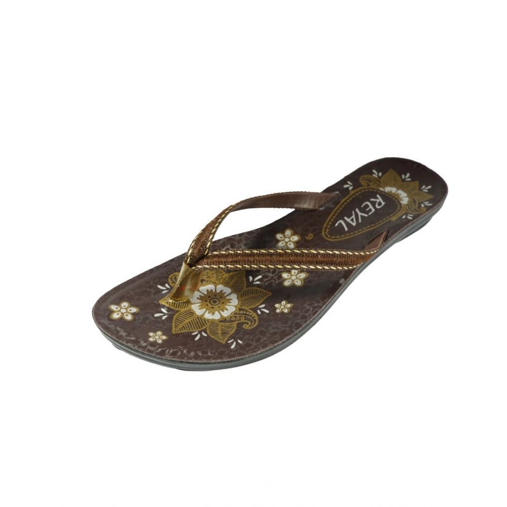 Amfyn Women's Polyurethane Printed Slip-on Slipper (Brown)