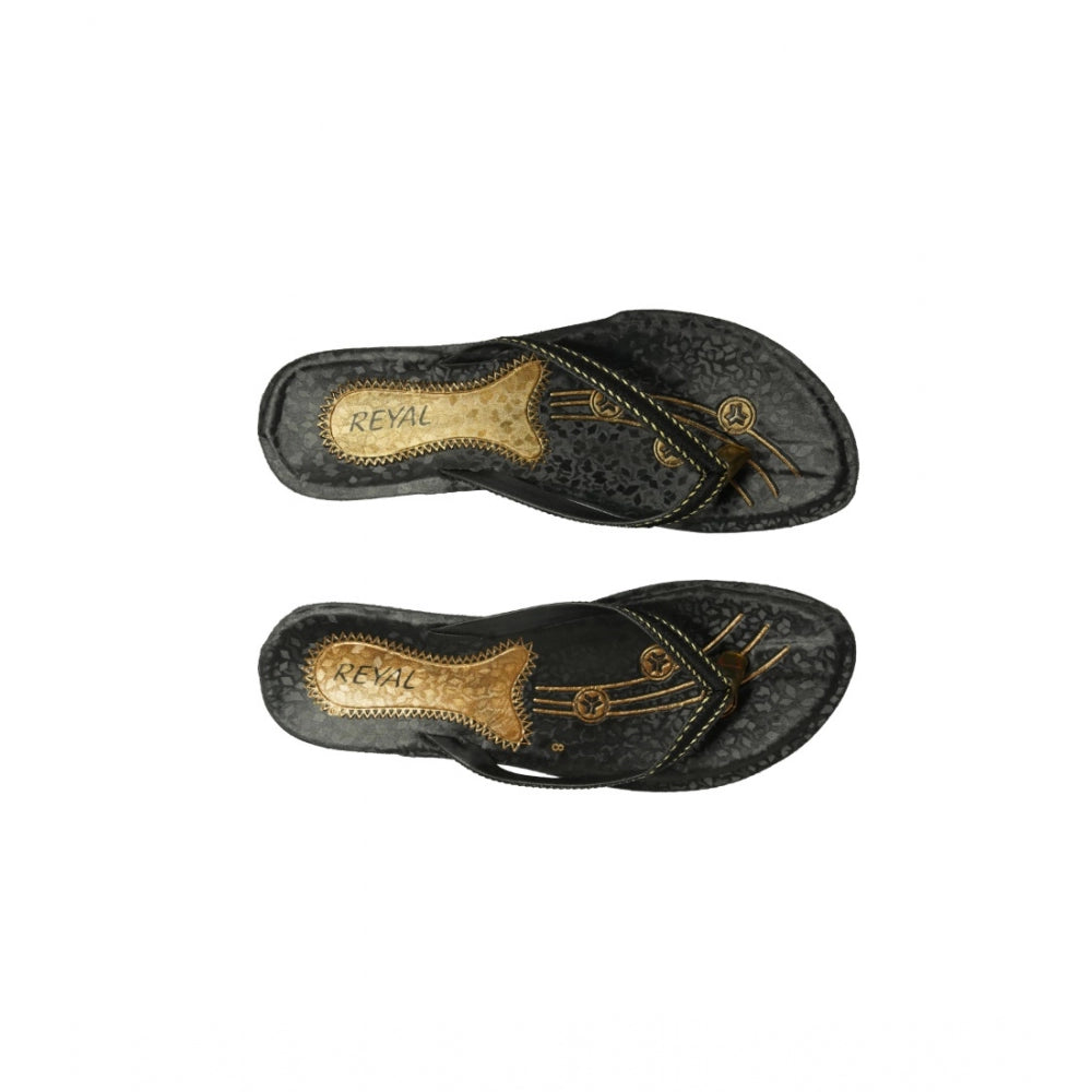 Amfyn Women's Polyurethane Printed Slip-on Slipper (Black)