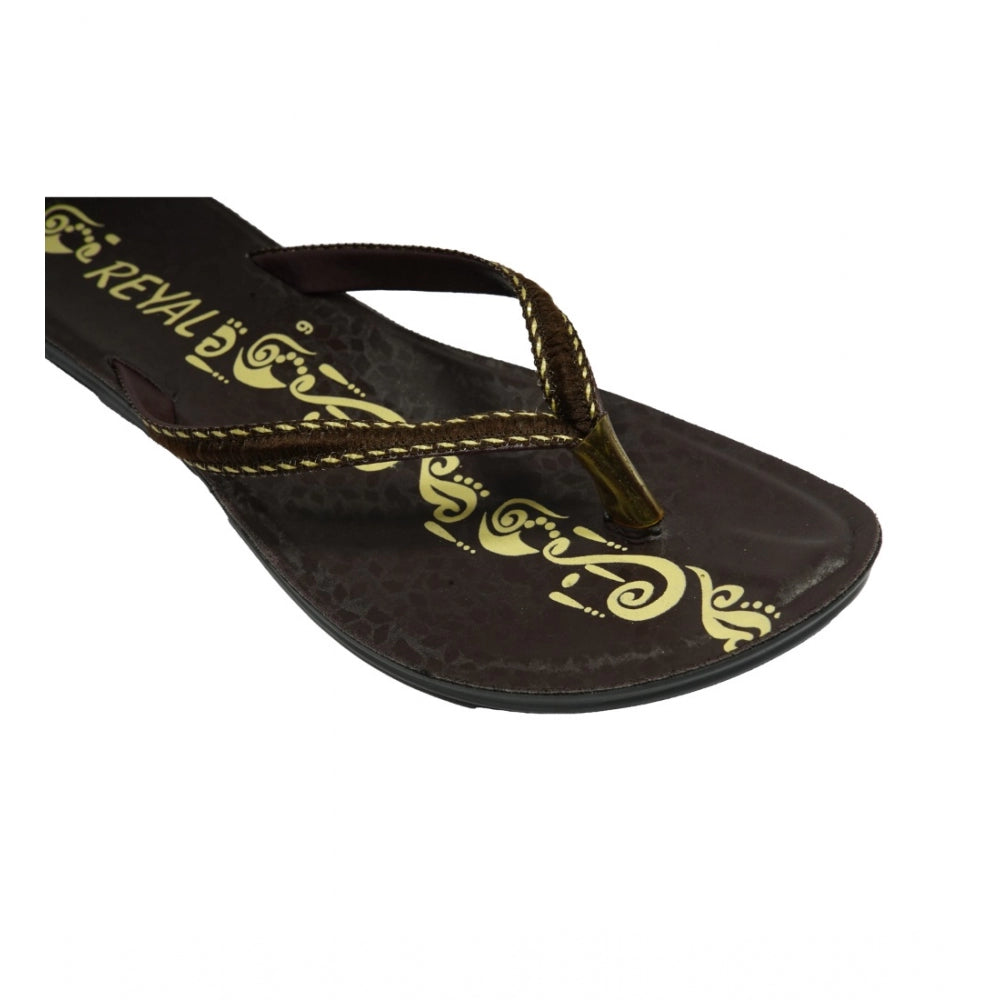 Amfyn Women's Polyurethane Printed Slip-on Slipper (Brown)