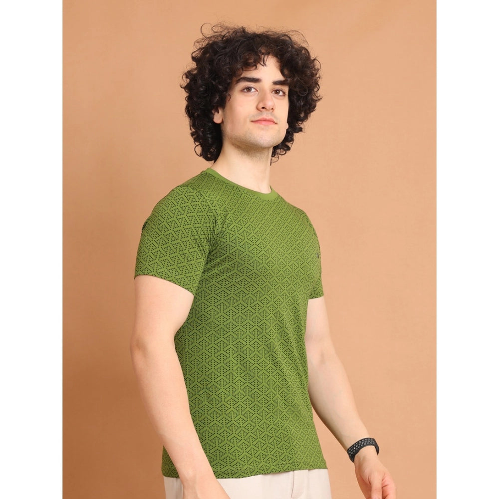 Amfyn Men's Casual Cotton Printed Round Neck Half Sleeve T-Shirt (Green)