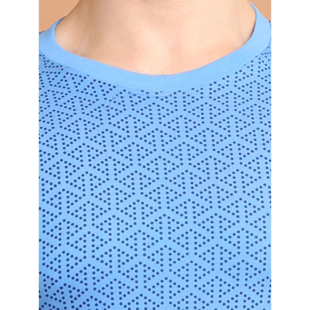 Amfyn Men's Casual Cotton Printed Round Neck Half Sleeve T-Shirt (LightBlue)