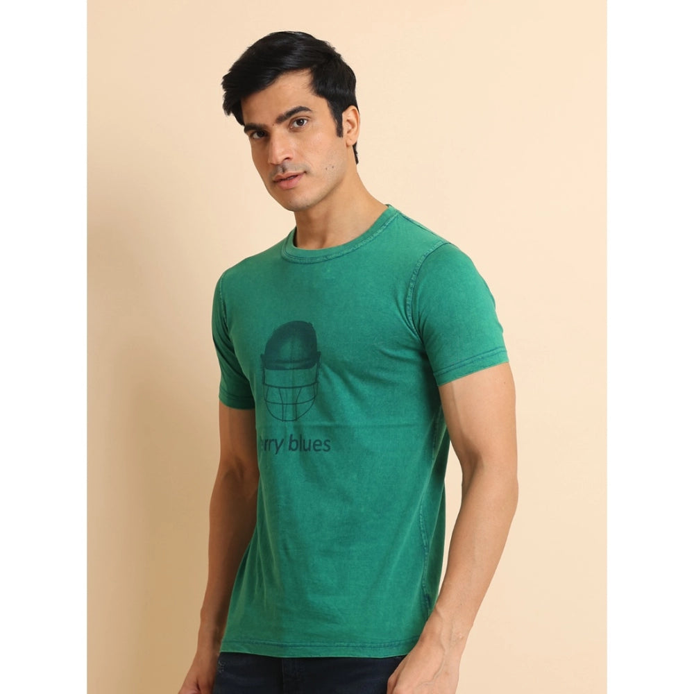 Amfyn Men's Casual Cotton Printed Round Neck Half Sleeve T-Shirt (Green)