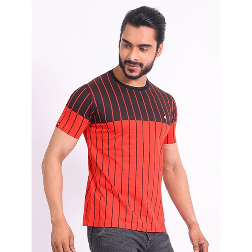 Amfyn Men's Casual Cotton Printed Round Neck Half Sleeve T-Shirt (Red)