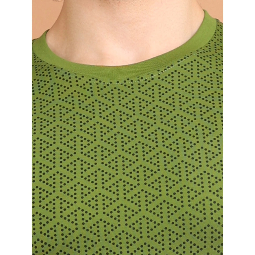 Amfyn Men's Casual Cotton Printed Round Neck Half Sleeve T-Shirt (Green)