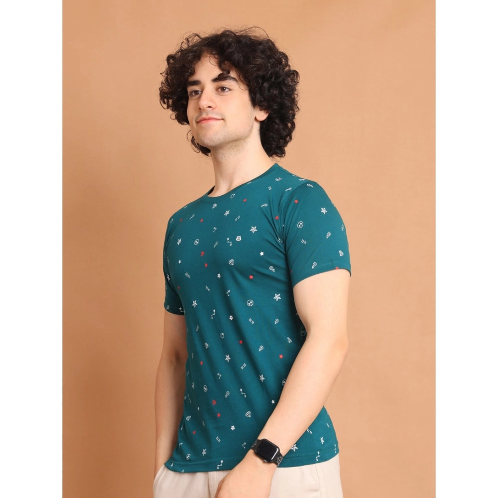 Amfyn Men's Casual Cotton Printed Round Neck Half Sleeve T-Shirt (Green)