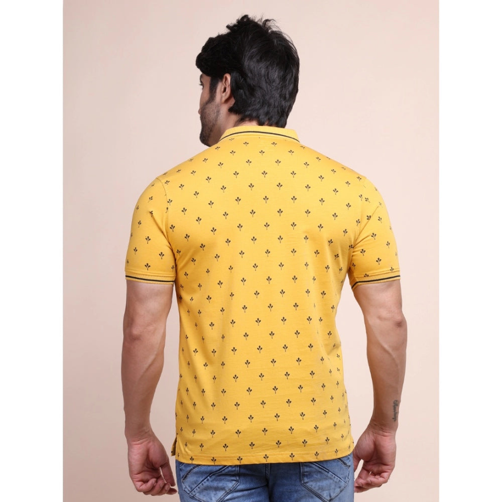 Amfyn Men's Casual Cotton Printed Polo Neck Half Sleeve T-Shirt (Mustard)