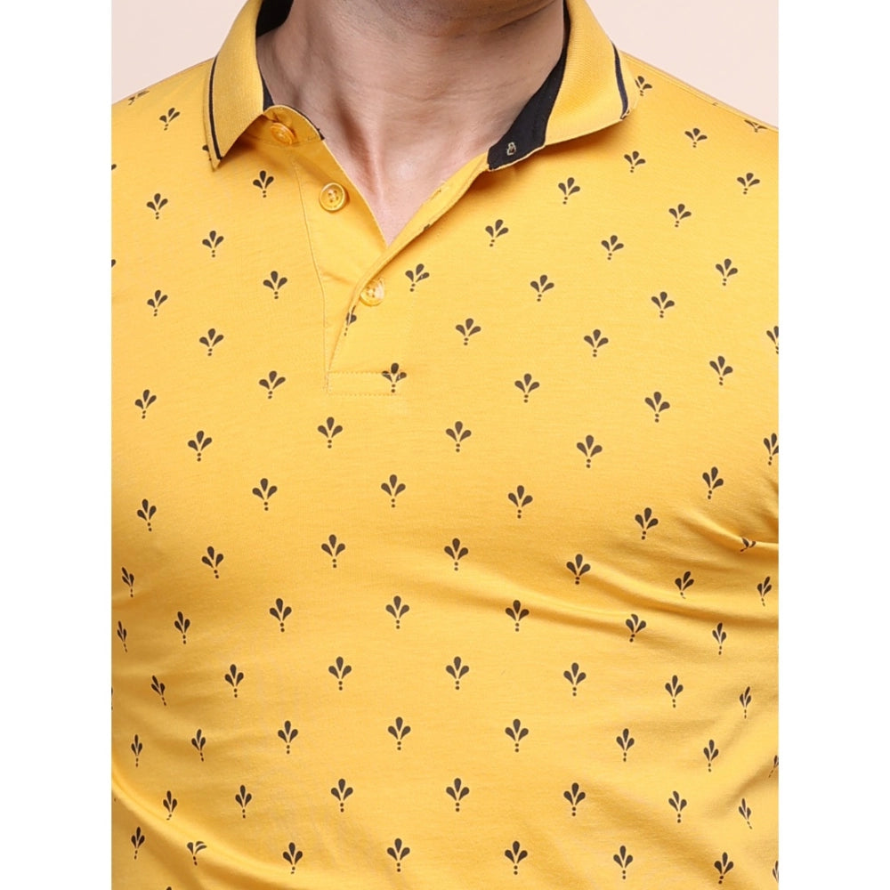 Amfyn Men's Casual Cotton Printed Polo Neck Half Sleeve T-Shirt (Mustard)