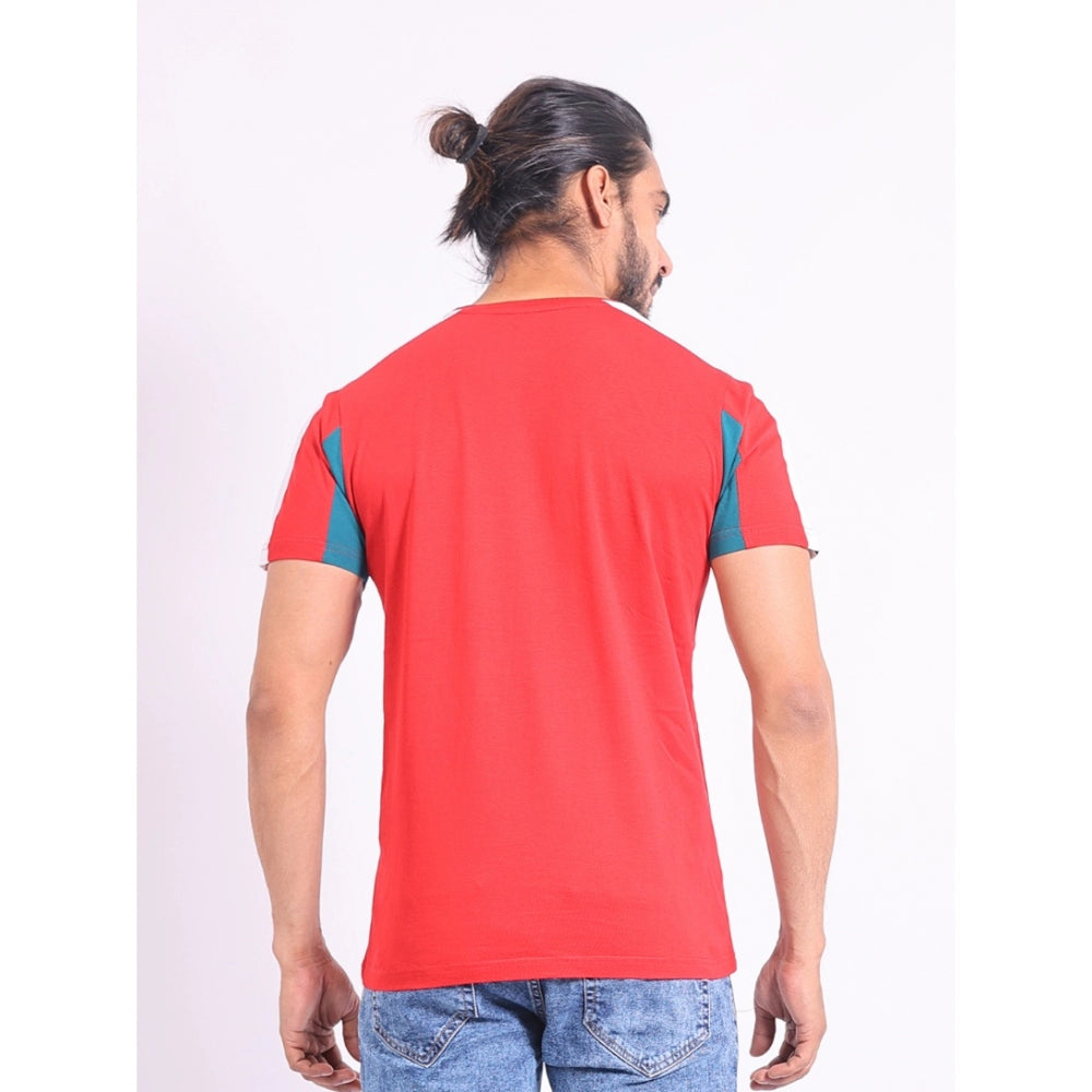 Amfyn Men's Casual Cotton Printed Round Neck Half Sleeve T-Shirt (Red)