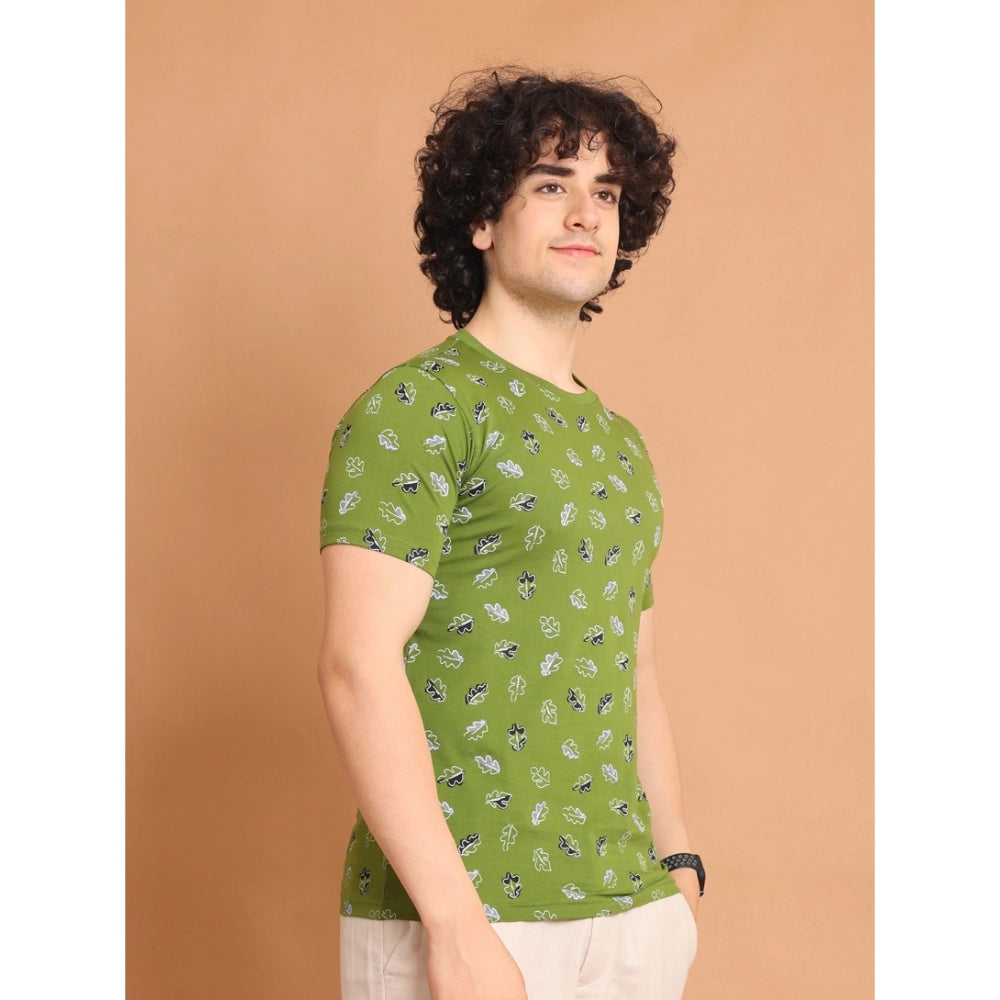 Amfyn Men's Casual Cotton Printed Round Neck Half Sleeve T-Shirt (Green)