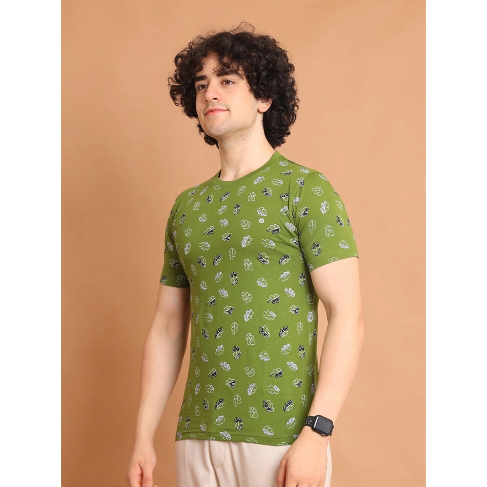 Amfyn Men's Casual Cotton Printed Round Neck Half Sleeve T-Shirt (Green)