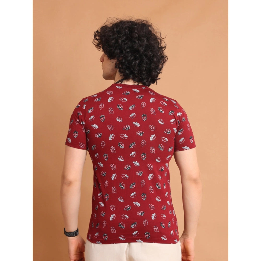 Amfyn Men's Casual Cotton Printed Round Neck Half Sleeve T-Shirt (Maroon)