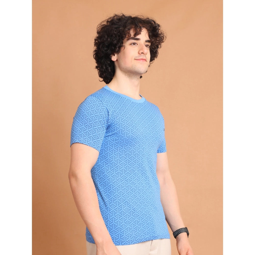 Amfyn Men's Casual Cotton Printed Round Neck Half Sleeve T-Shirt (LightBlue)