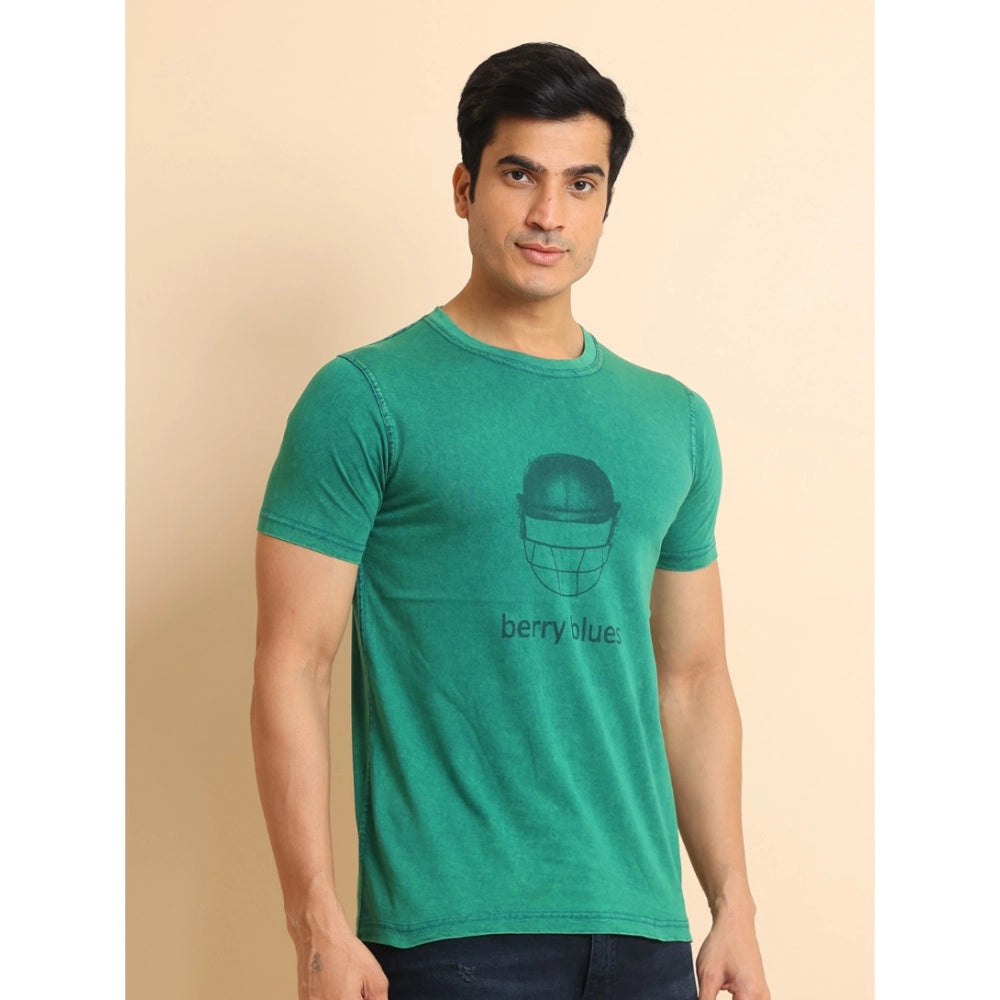 Amfyn Men's Casual Cotton Printed Round Neck Half Sleeve T-Shirt (Green)