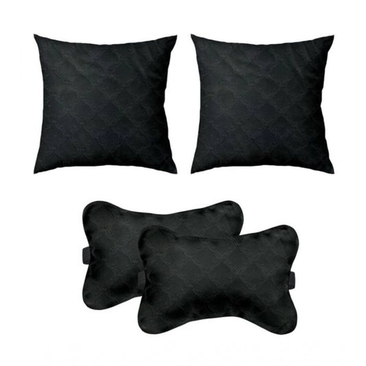 Amfyn Pack Of_4 Polyester Printed Car Pillow Sets (Black, Size: 12x12 In)