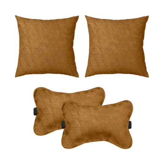 Amfyn Pack Of_4 Polyester Printed Car Pillow Sets (Brown, Size: 12x12 In)