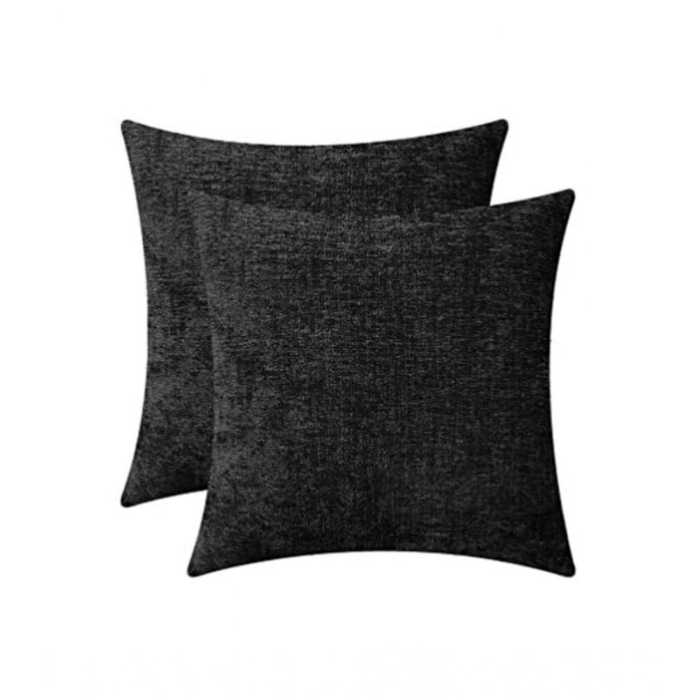 Amfyn Pack Of_2 Chenille Checkered Cushion Covers (Black, Size: 18x18 In)